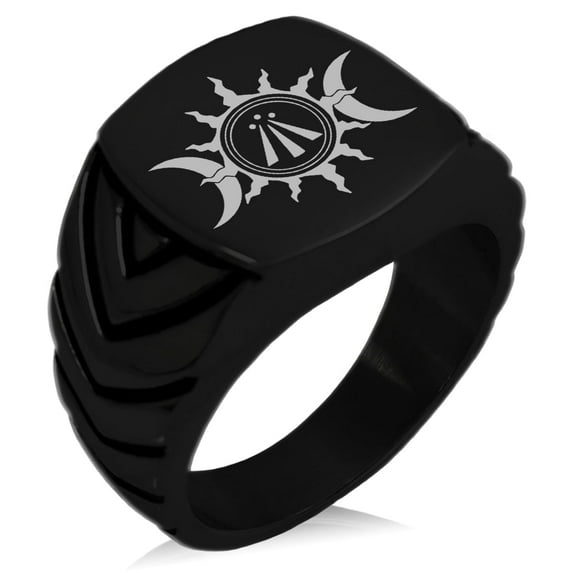 Tioneer Stainless Steel Celtic Awen Arwen Sun & Moon Chevron Pattern Biker Style Polished Ring