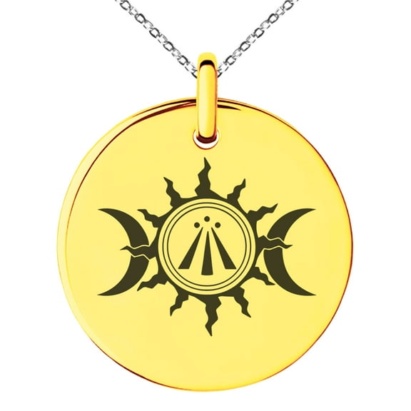 Tioneer Stainless Steel Celtic Awen Arwen Sun & Moon Engraved Small Medallion Circle Charm Pendant Necklace