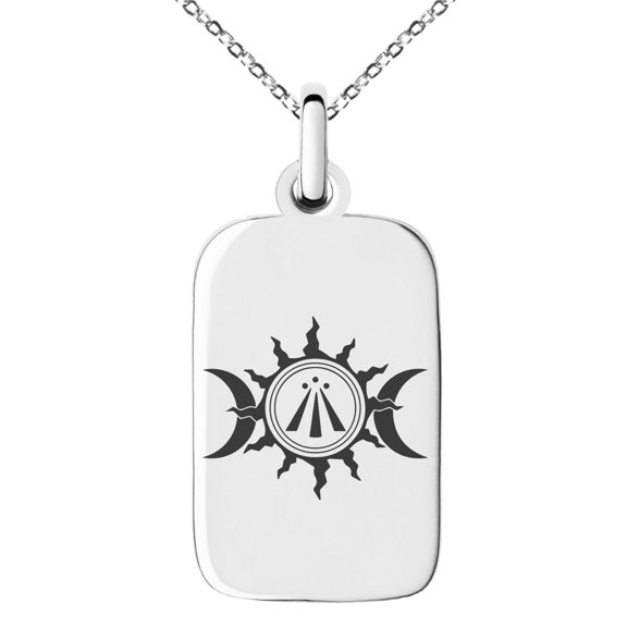 Stainless Steel Celtic Awen Arwen Sun & Moon Engraved Small Rectangle Dog Tag Charm Pendant Necklace