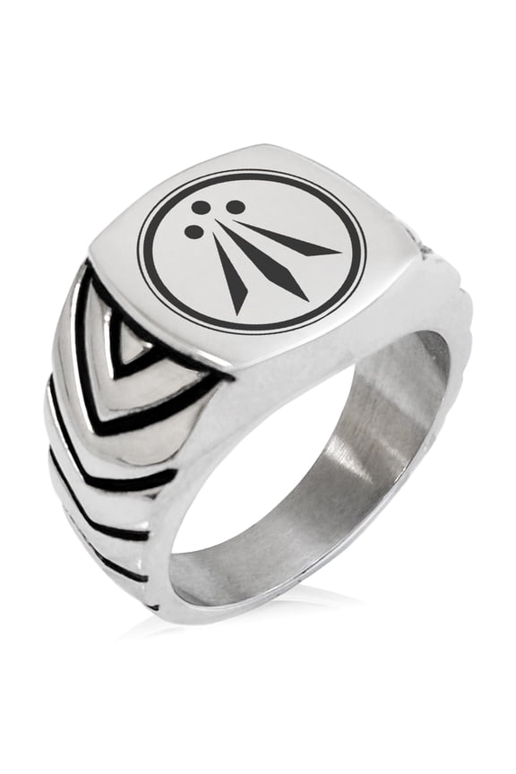 Stainless Steel Celtic Awen Arwen Three Rays Chevron Pattern Biker Style Polished Ring