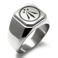 thumbnail image 1 of Stainless Steel Celtic Awen Arwen Three Rays Engraved Square Flat Top Biker Style Polished Signet Ring, 1 of 1