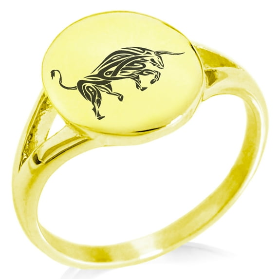 Stainless Steel Celtic Bull Rune Minimalist Oval Top Polished Statement Signet Ring