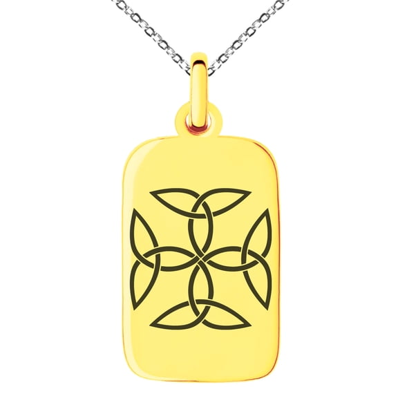 Stainless Steel Celtic Carolingian Cross Triquetras Engraved Small Rectangle Dog Tag Charm Pendant Necklace