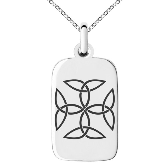 Stainless Steel Celtic Carolingian Cross Triquetras Engraved Small Rectangle Dog Tag Charm Pendant Necklace