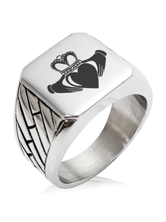Stainless Steel Celtic Claddagh Unity Geometric Pattern Biker Style Polished Ring
