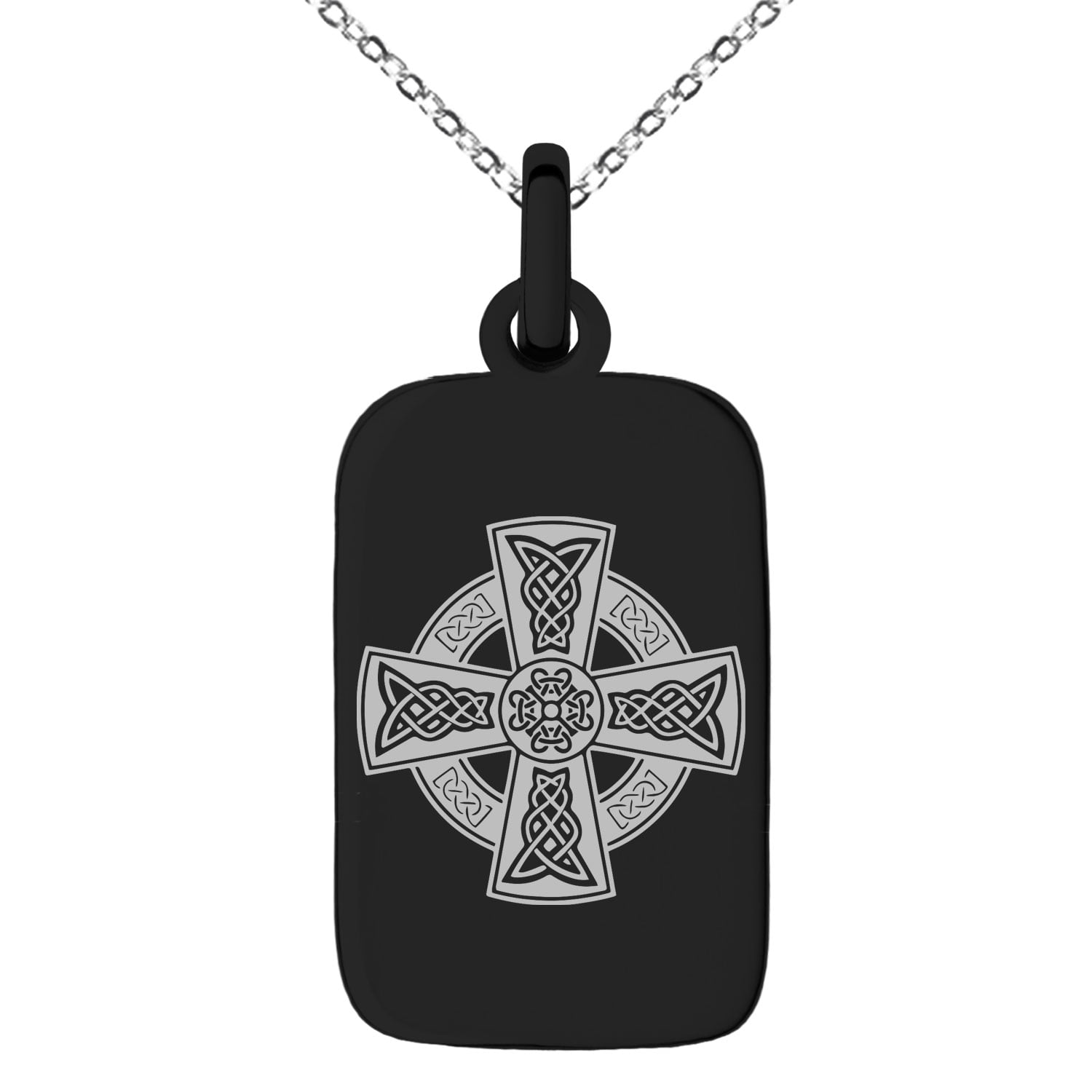 Decayed Cross Rune Stainless Steel Celtic Cross Rune Knot Engraved Small Rectangle Dog Tag ...