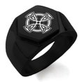thumbnail image 1 of Stainless Steel Celtic Cross Triquetra Knot Engraved Hexagon Crest Flat Top Biker Style Polished Ring, 1 of 1