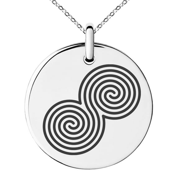 Stainless Steel Celtic Double Spiral Epona Engraved Small Medallion Circle Charm Pendant Necklace