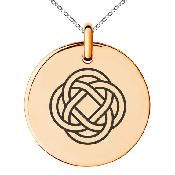 Tioneer Stainless Steel Celtic Eternity Knot Engraved Small Medallion Circle Charm Pendant Necklace