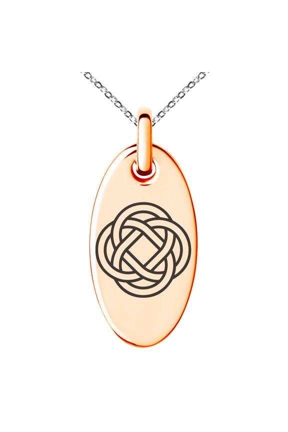 Stainless Steel Celtic Eternity Knot Engraved Small Oval Charm Pendant Necklace
