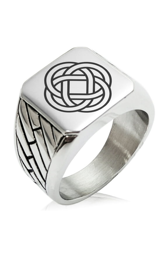 Stainless Steel Celtic Eternity Knot Geometric Pattern Biker Style Polished Ring