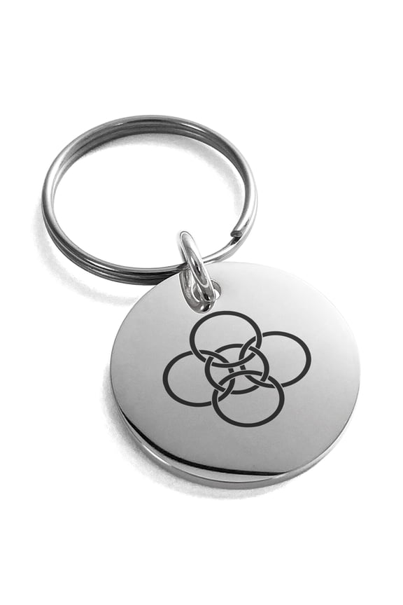 Stainless Steel Celtic Five Fold Fifth Elements Engraved Small Medallion Circle Charm Keychain Keyring