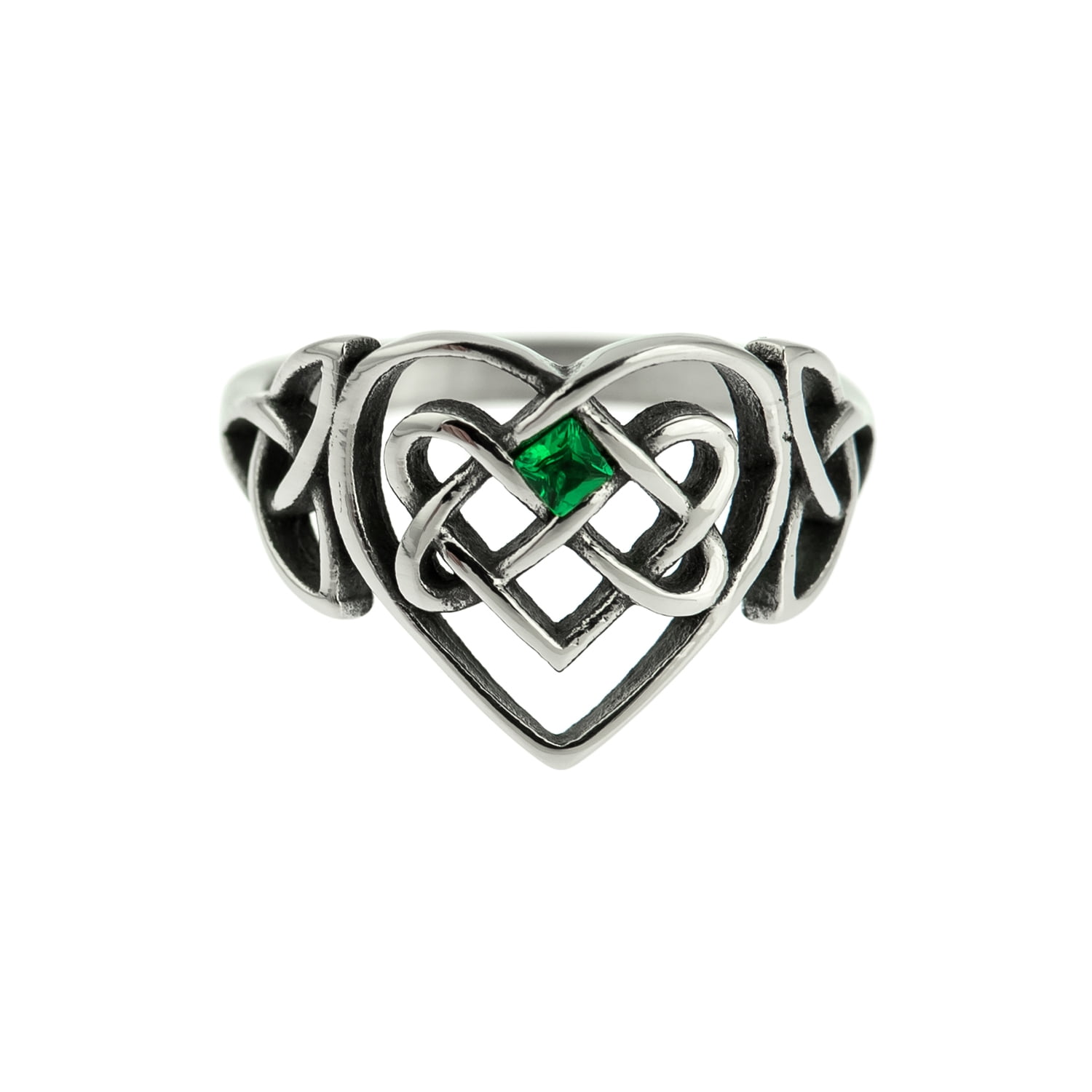 Infinity Signet Ring Stainless Steel Celtic Infinity Heart Signet Ring with Emerald Stone ...