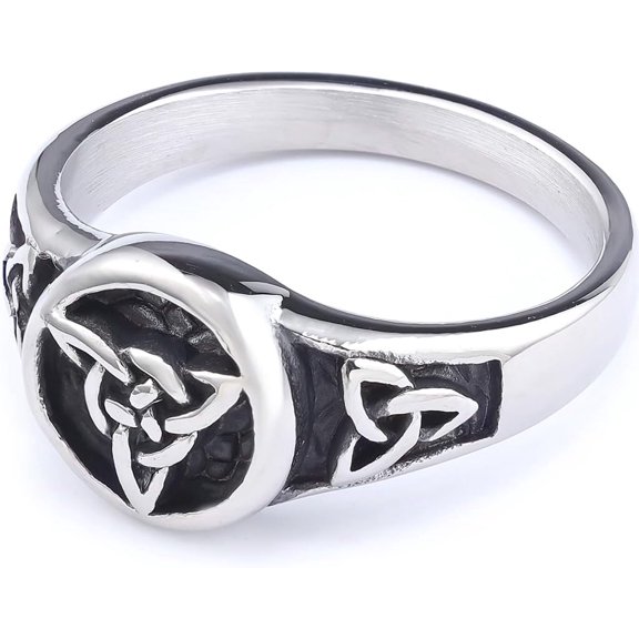 Stainless Steel Celtic Knot Retro Vintage Round Signet Wedding Statement Promise Ring