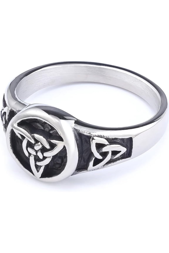 Stainless Steel Celtic Knot Retro Vintage Round Signet Wedding Statement Promise Ring