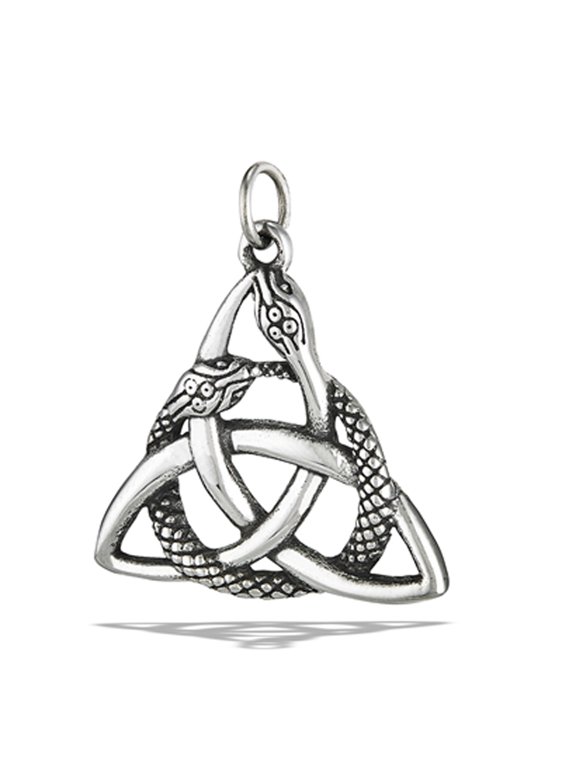 Stainless Steel Celtic Knot Serpents Pendant Oxidized Snakes Charm Gray Jewelry Female Unisex