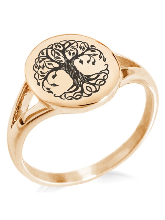 Stainless Steel Celtic Knot Tree of Life Minimalist Oval Top Polished Statement Signet Ring