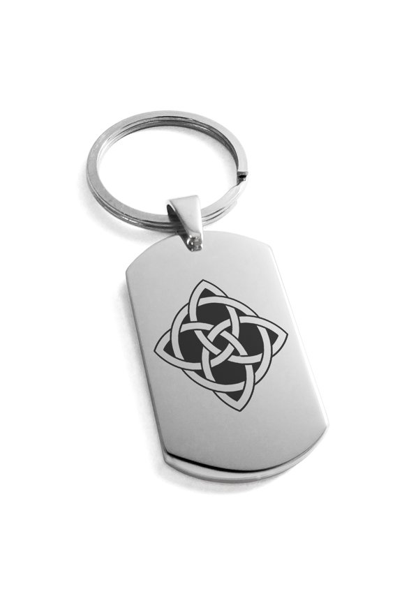 Stainless Steel Celtic Quaternary Cross Knot Engraved Dog Tag Keychain Keyring