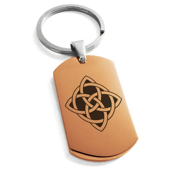Tioneer Stainless Steel Celtic Quaternary Cross Knot Engraved Dog Tag Keychain Keyring