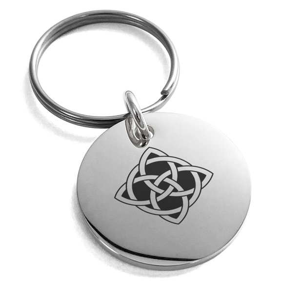 Stainless Steel Celtic Quaternary Cross Knot Engraved Small Medallion Circle Charm Keychain Keyring