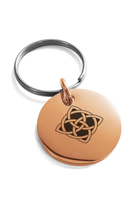 Stainless Steel Celtic Quaternary Cross Knot Engraved Small Medallion Circle Charm Keychain Keyring