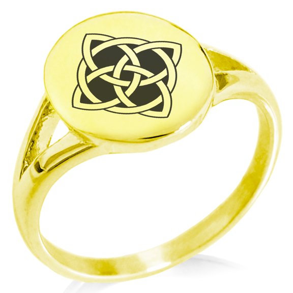 Stainless Steel Celtic Quaternary Cross Knot Minimalist Oval Top Polished Statement Signet Ring