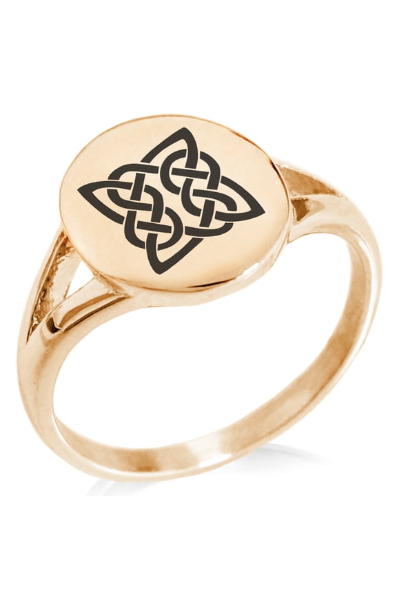 Stainless Steel Celtic Quaternary Eternity Knot Minimalist Oval Top Polished Statement Signet Ring