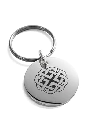 Stainless Steel Celtic Quaternary Knot Rune Engraved Small Medallion Circle Charm Keychain Keyring