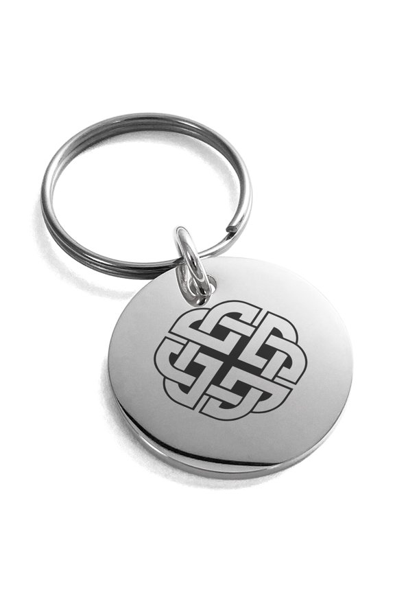 Stainless Steel Celtic Quaternary Knot Rune Engraved Small Medallion Circle Charm Keychain Keyring