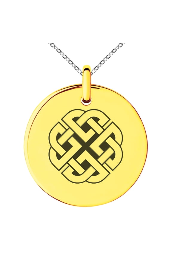 Stainless Steel Celtic Quaternary Knot Rune Engraved Small Medallion Circle Charm Pendant Necklace
