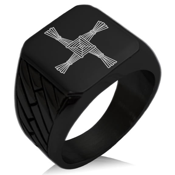 Stainless Steel Celtic Saint Brigid Cross Geometric Pattern Biker Style Polished Ring