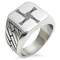 thumbnail image 1 of Stainless Steel Celtic Saint Brigid Cross Geometric Pattern Biker Style Polished Ring, 1 of 1