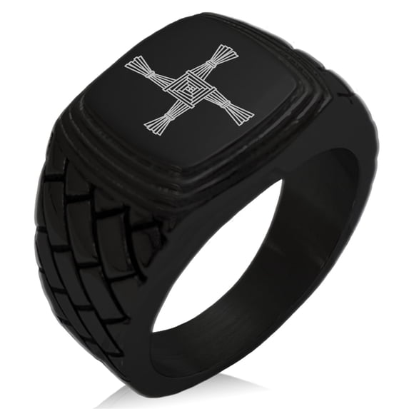 Tioneer Stainless Steel Celtic Saint Brigid Cross Geometric Pattern Step-Down Biker Style Polished Ring