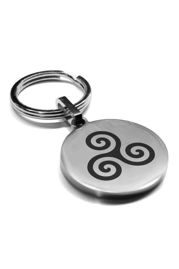 Stainless Steel Celtic Spiral Knot Round Medallion Keychain Circle Ring