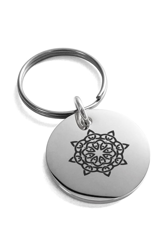 Stainless Steel Celtic Star Knot Engraved Small Medallion Circle Charm Keychain Keyring