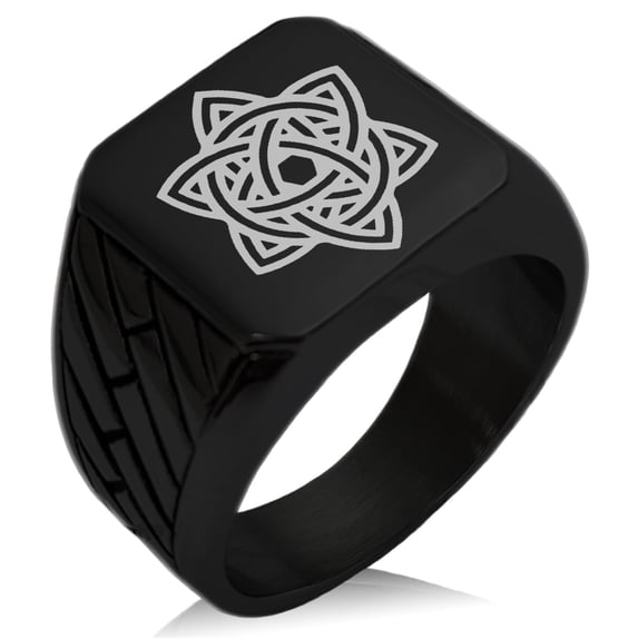 Tioneer Stainless Steel Celtic Triquetra Eternity Star Knot Geometric Pattern Biker Style Polished Ring