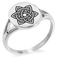thumbnail image 1 of Stainless Steel Celtic Triquetra Eternity Star Knot Minimalist Oval Top Polished Statement Signet Ring, 1 of 1