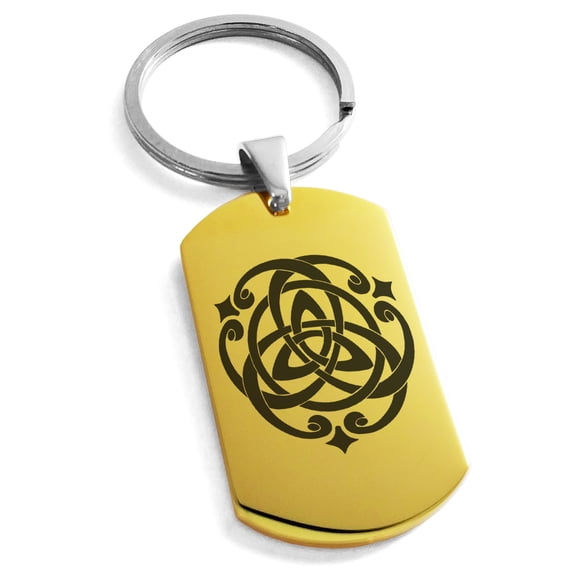 Stainless Steel Celtic Triquetra Heart Knot Engraved Dog Tag Keychain Keyring