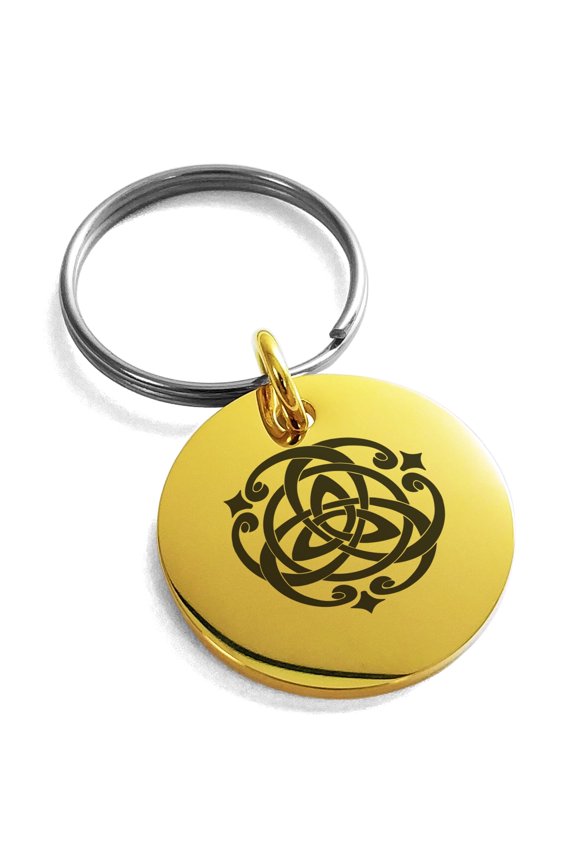 Stainless Steel Celtic Triquetra Heart Knot Engraved Small Medallion Circle Charm Keychain Keyring