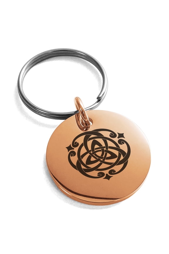 Stainless Steel Celtic Triquetra Heart Knot Engraved Small Medallion Circle Charm Keychain Keyring