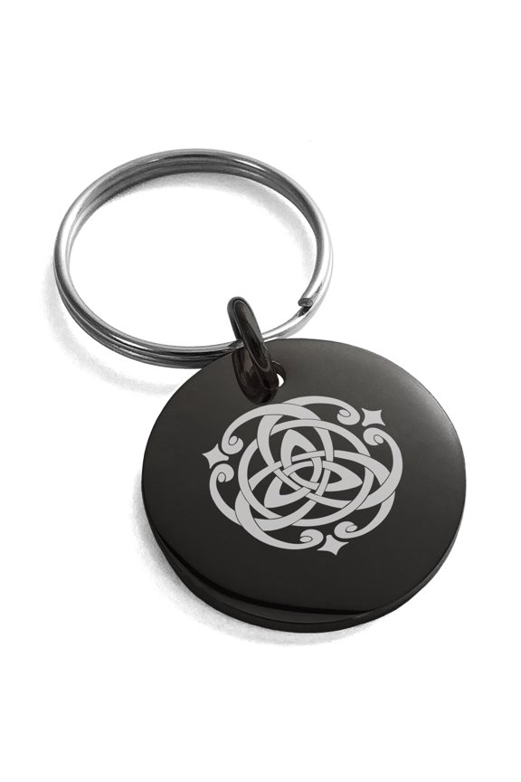 Stainless Steel Celtic Triquetra Heart Knot Engraved Small Medallion Circle Charm Keychain Keyring