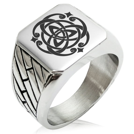 Stainless Steel Celtic Triquetra Heart Knot Geometric Pattern Biker Style Polished Ring