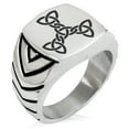 thumbnail image 1 of Stainless Steel Celtic Triquetra Interlaced Knot Chevron Pattern Biker Style Polished Ring, 1 of 1