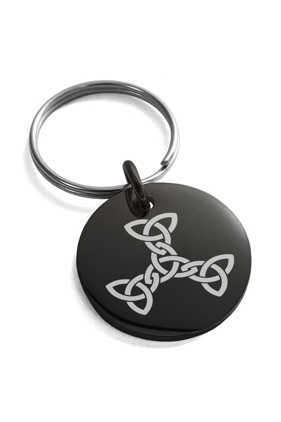 Stainless Steel Celtic Triquetra Interlaced Knot Engraved Small Medallion Circle Charm Keychain Keyring