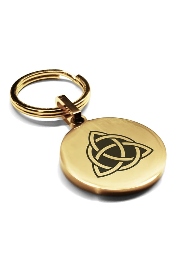 Stainless Steel Celtic Triquetra Trinity Knot Round Medallion Keychain Circle Ring