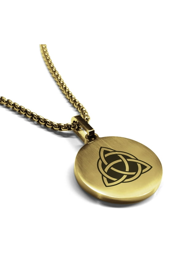 Stainless Steel Celtic Triquetra Trinity Knot Round Medallion Pendant Necklace