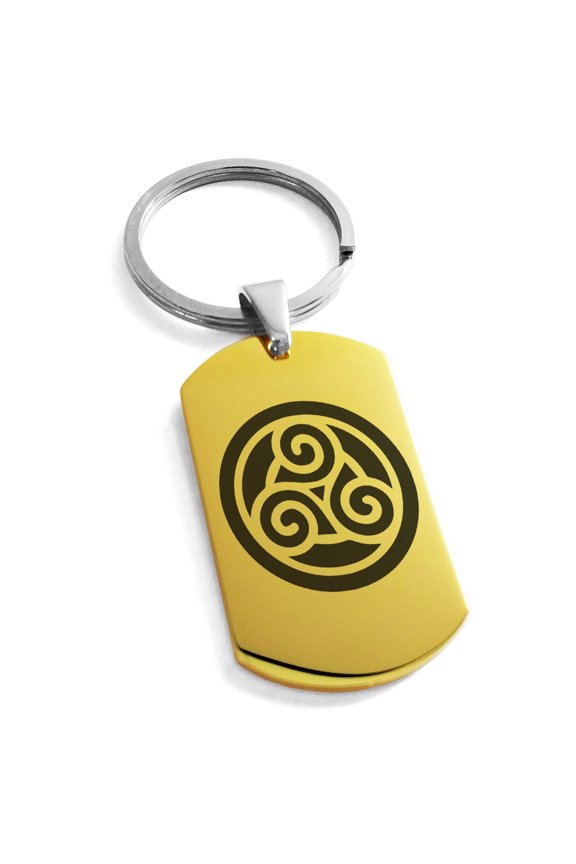 Stainless Steel Celtic Triskele Triskelion Circle Knot Engraved Dog Tag Keychain Keyring