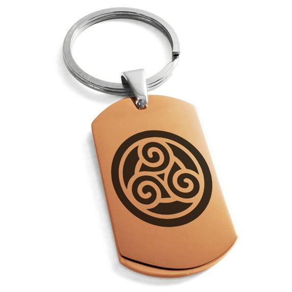 Stainless Steel Celtic Triskele Triskelion Circle Knot Engraved Dog Tag Keychain Keyring
