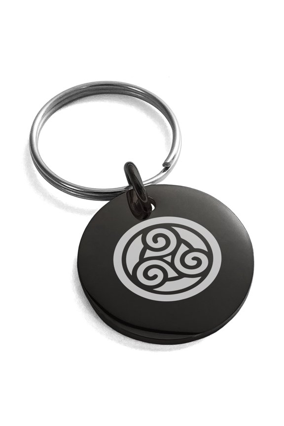 Stainless Steel Celtic Triskele Triskelion Circle Knot Engraved Small Medallion Circle Charm Keychain Keyring