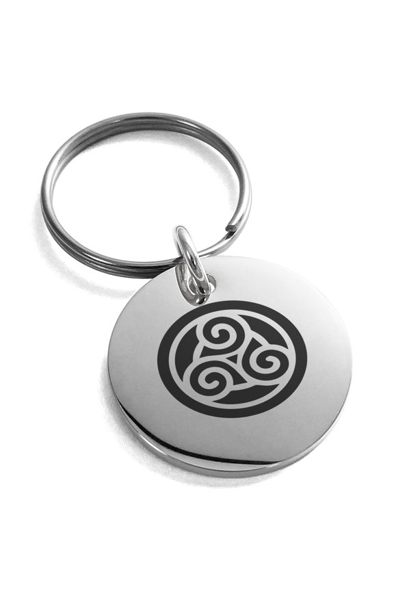 Stainless Steel Celtic Triskele Triskelion Circle Knot Engraved Small Medallion Circle Charm Keychain Keyring